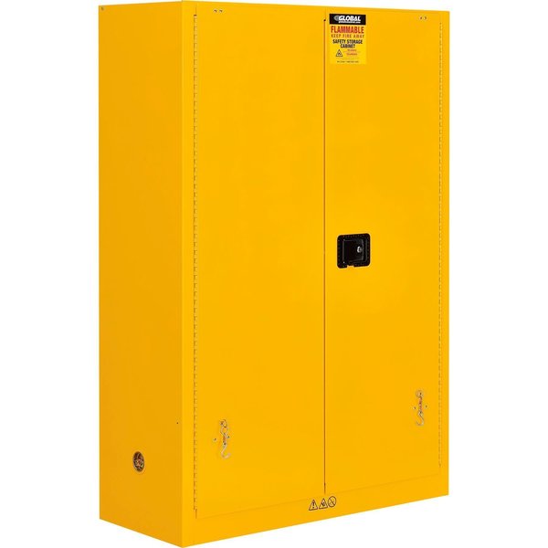 Global Industrial Flammable Cabinet, Self Close Double Door, 45 Gallon, 43Wx18Dx65H 298601